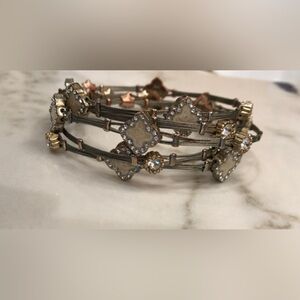 ❤️🔥 Boutique - Set of 5 Silver Gold & Mother of Pearl Flexible Bangle Bracelets